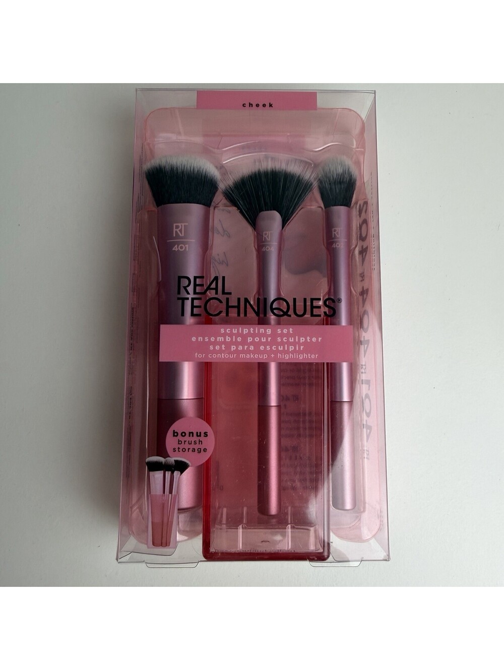 Real Techniques Sculpting Set 3pc Pink Contour Highlighter Brushes + Storage